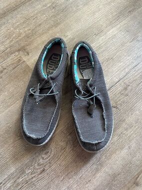 Hey Dude Gray Knit Slip-On Loafers with Aqua Lining